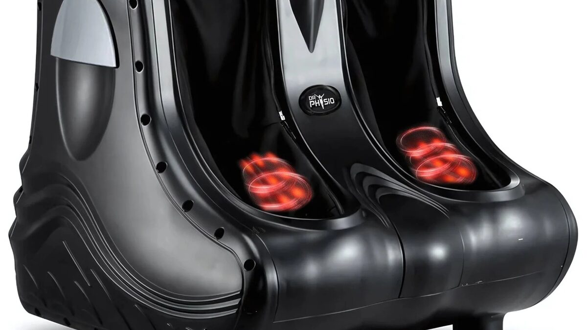 Therapist performing gentle lower leg and foot massage to ease post-flight stiffness